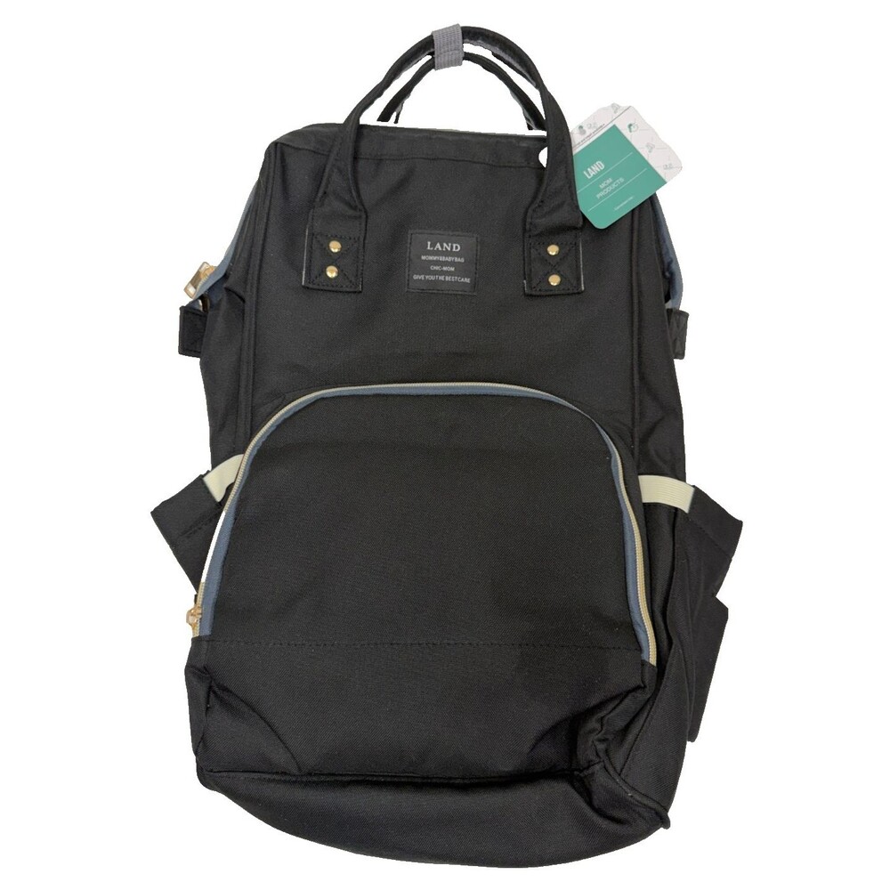 LAND Mommy & Baby Diaper Bag Backpack Black Maternity Tote Multi Pocket NWT